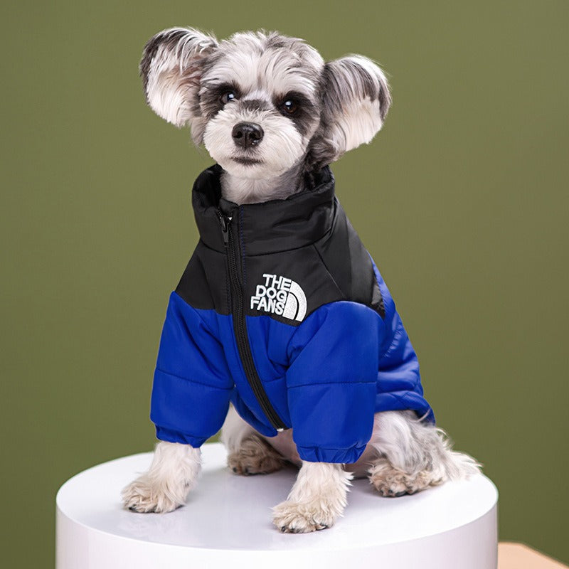 Pet dog clothing trendy brand dog face windproof and warm, medium and large size dog winter cotton jacket, assault suit