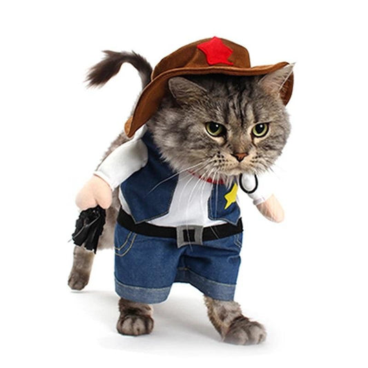 Funny Pet Costume Cowboy Role Play Suit Pet Costume Cat Halloween Christmas Party