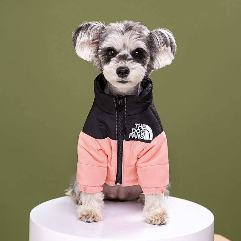 Pet dog clothing trendy brand dog face windproof and warm, medium and large size dog winter cotton jacket, assault suit