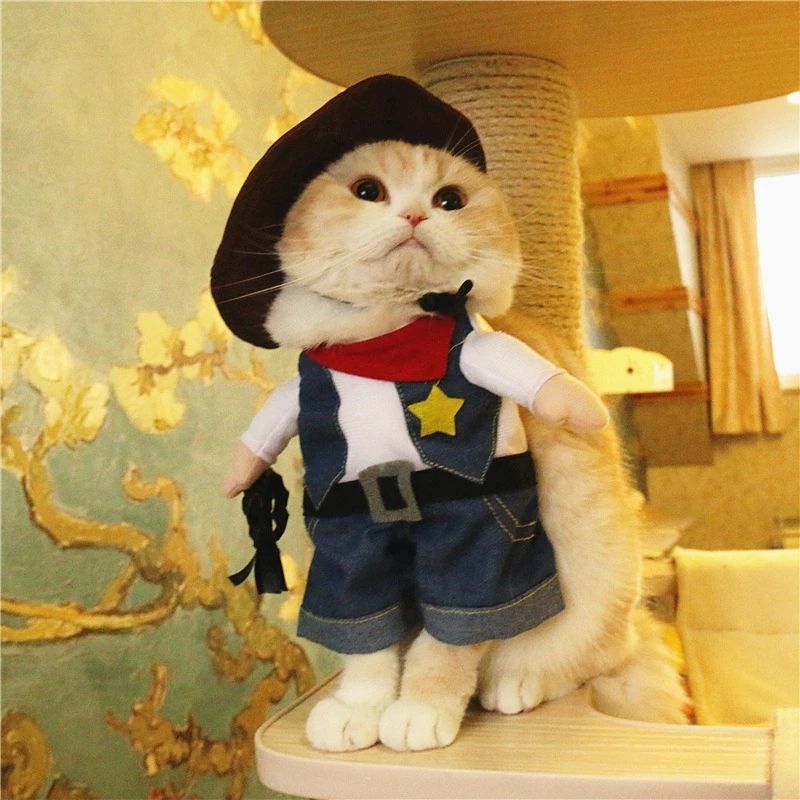 Funny Pet Costume Cowboy Role Play Suit Pet Costume Cat Halloween Christmas Party